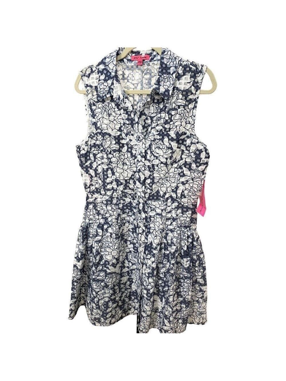 Betsey Johnson Blue/White Sleeveless Dress - Size 12 (NWT)